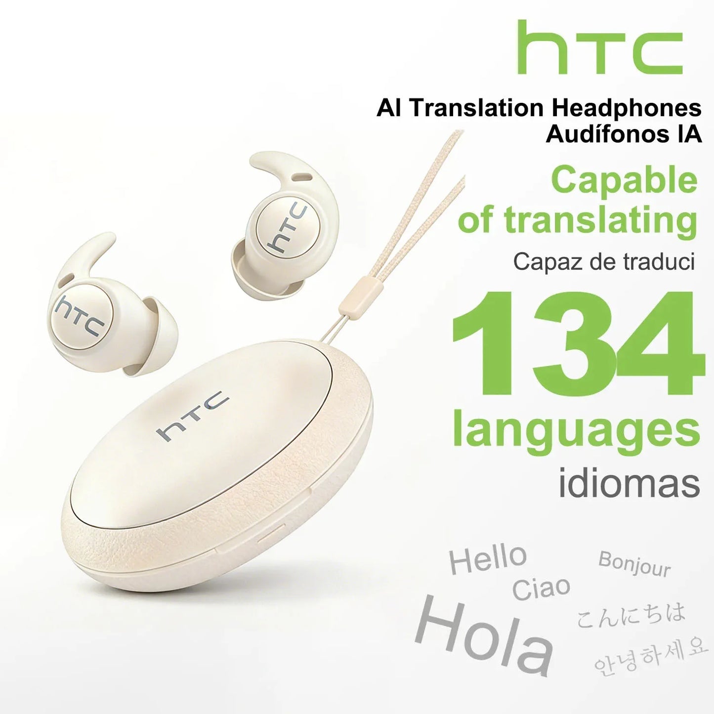 HTC NE76 Bluetooth Earphones, AI Translator Earbuds Mini Invisible Sleep Earbuds Soft Wireless Headphones Orange