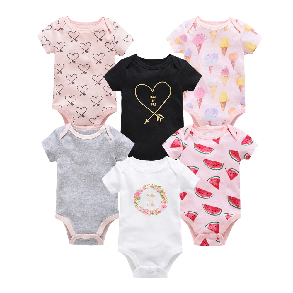 Kavkas 3 6 Pcs/lot Baby Boy Bodysuit Short Sleeve Cotton Newborn Clothes Cartoon Print Summer Toddler Overalls