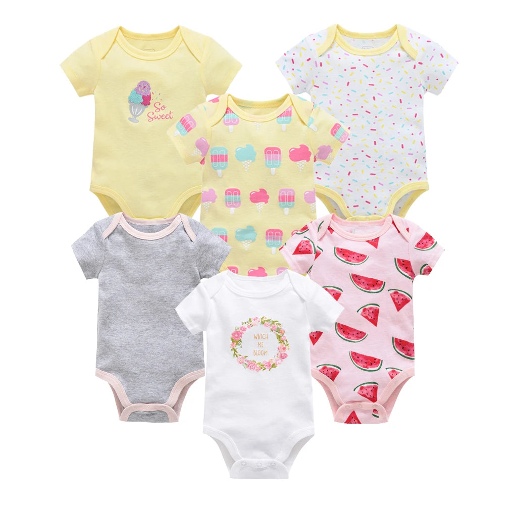 Kavkas 3 6 Pcs/lot Baby Boy Bodysuit Short Sleeve Cotton Newborn Clothes Cartoon Print Summer Toddler Overalls