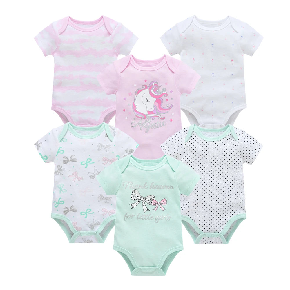 Kavkas 3 6 Pcs/lot Baby Boy Bodysuit Short Sleeve Cotton Newborn Clothes Cartoon Print Summer Toddler Overalls