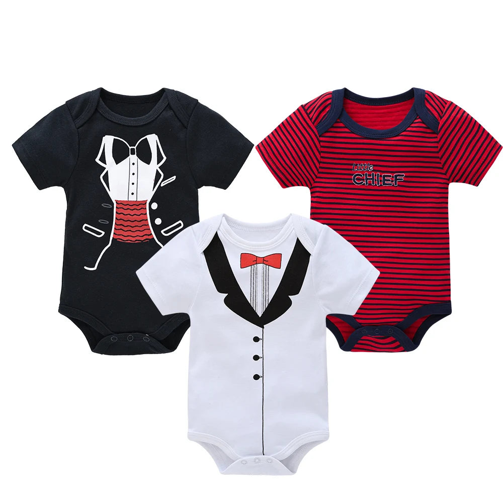 Kavkas 3 6 Pcs/lot Baby Boy Bodysuit Short Sleeve Cotton Newborn Clothes Cartoon Print Summer Toddler Overalls