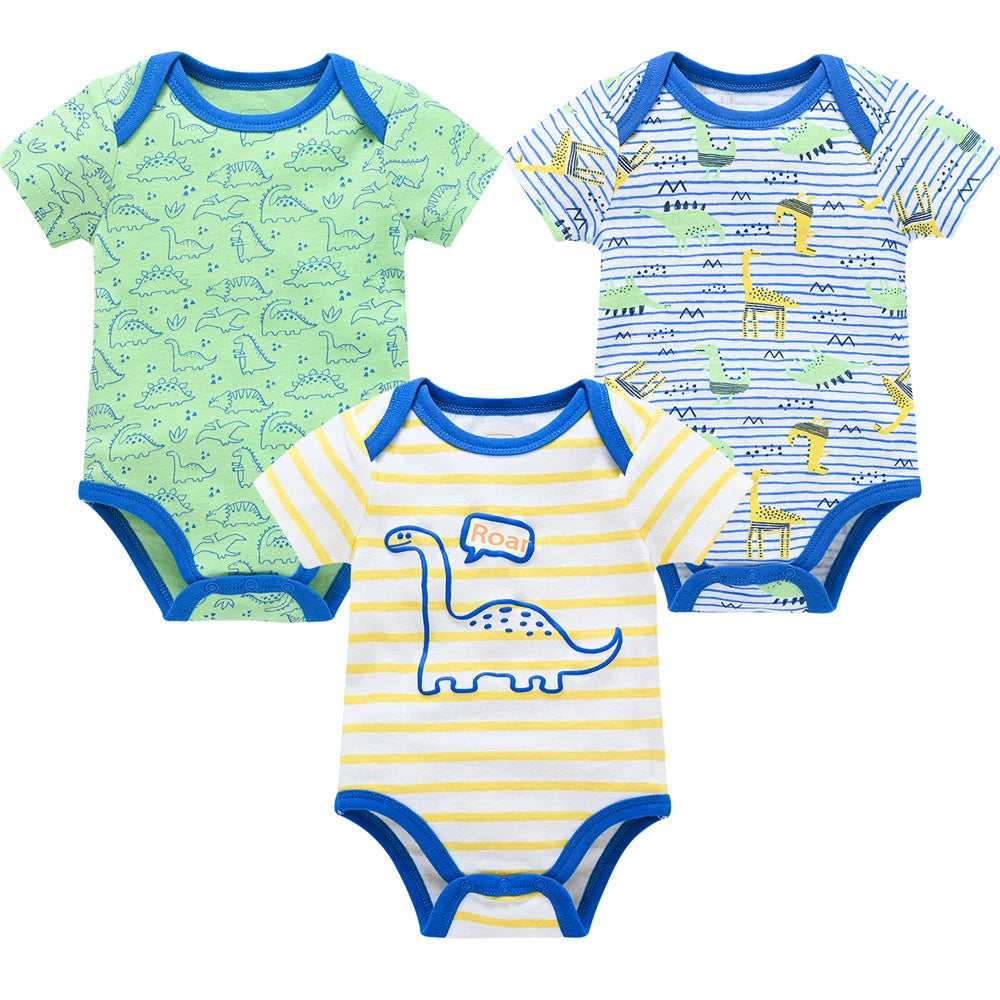 Kavkas 3 6 Pcs/lot Baby Boy Bodysuit Short Sleeve Cotton Newborn Clothes Cartoon Print Summer Toddler Overalls