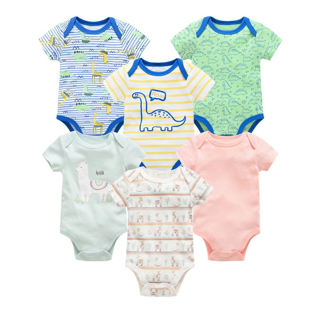 Kavkas 3 6 Pcs/lot Baby Boy Bodysuit Short Sleeve Cotton Newborn Clothes Cartoon Print Summer Toddler Overalls