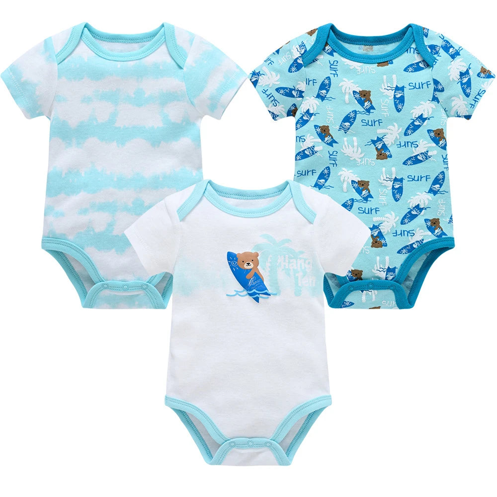 Kavkas 3 6 Pcs/lot Baby Boy Bodysuit Short Sleeve Cotton Newborn Clothes Cartoon Print Summer Toddler Overalls