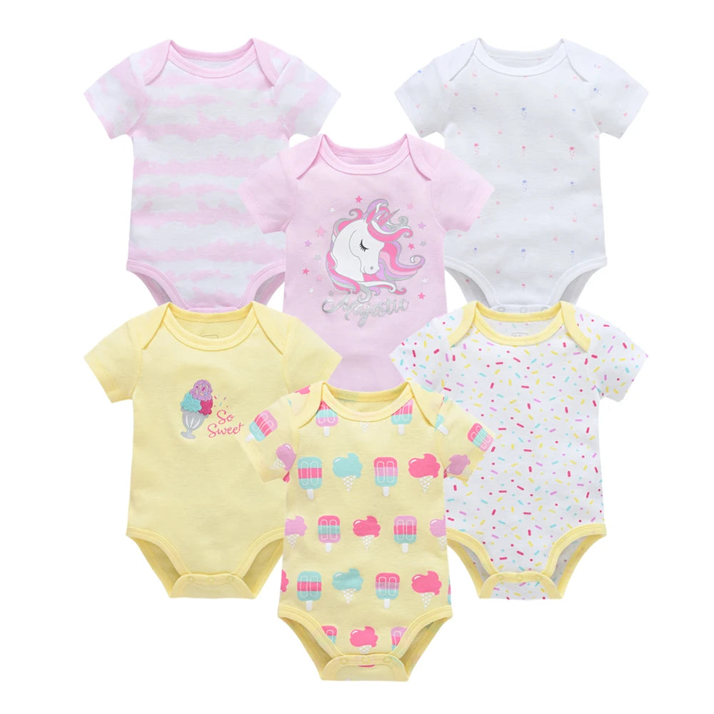 Kavkas 3 6 Pcs/lot Baby Boy Bodysuit Short Sleeve Cotton Newborn Clothes Cartoon Print Summer Toddler Overalls