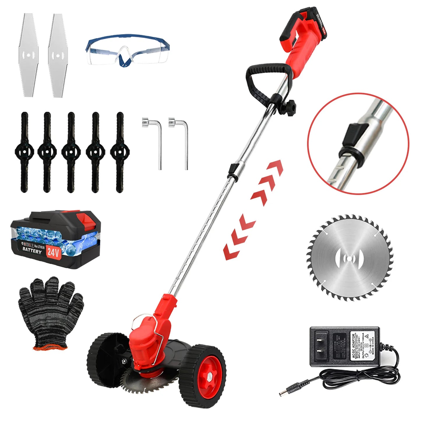 21V Cordless Weed Wacker Electric Grass Trimmer 3-in-1 Brush with Wheels 24V Lithium-ion Edger and Trimmer for Lawn and Garden