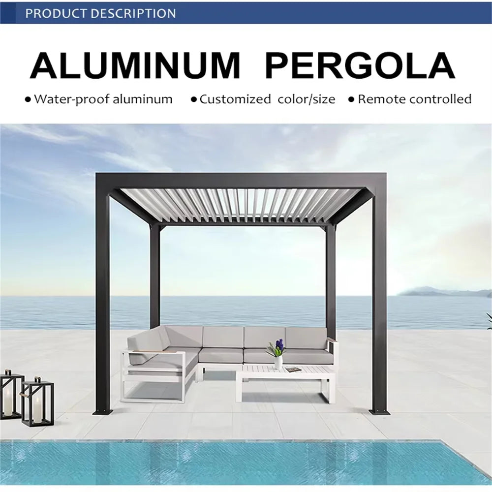 Bioclimatic Aluminum  Pergola 3x4m/10x12ft Manual flip louvered roof with manual roller blinds garden gazebo canopy