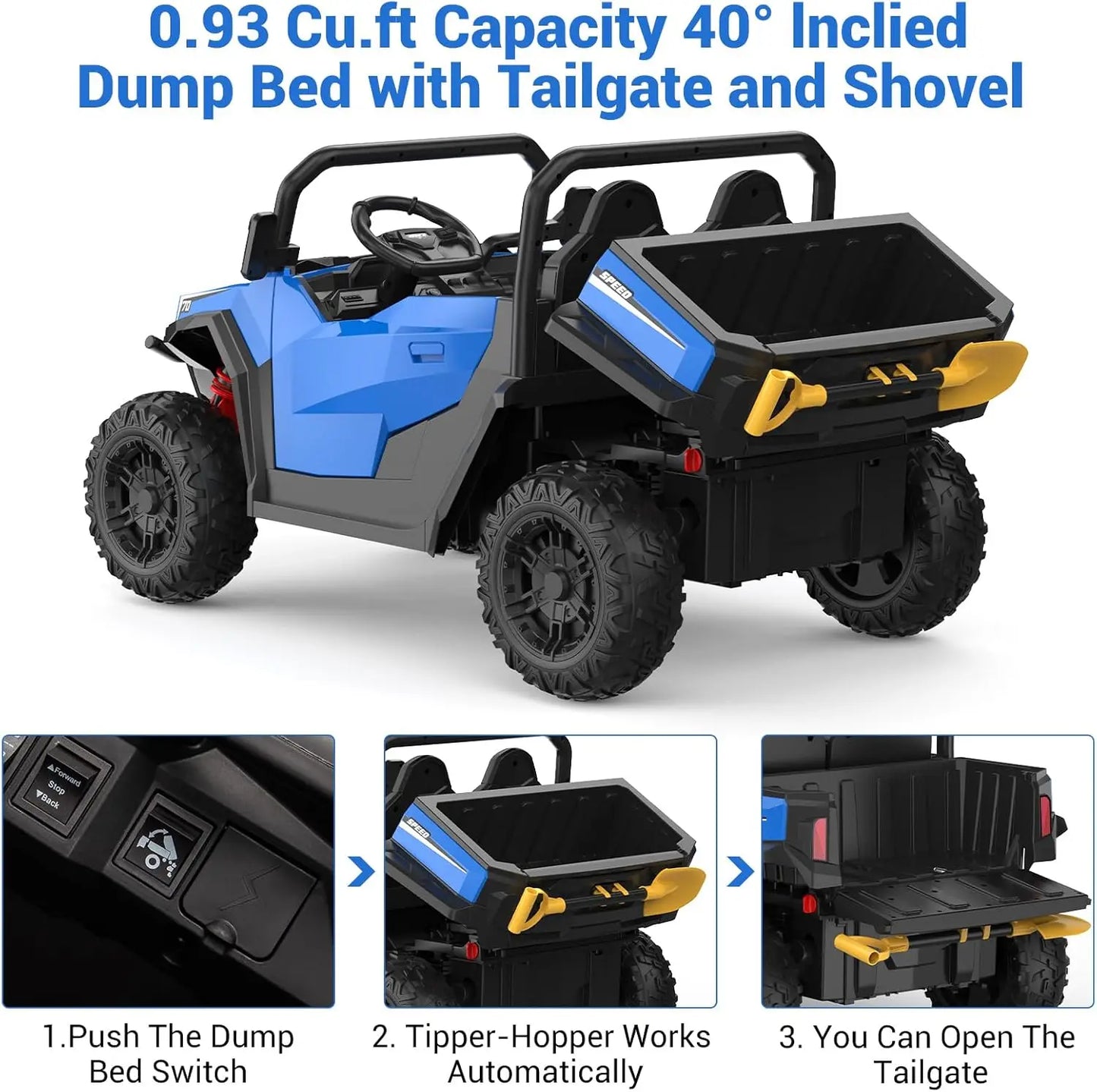 24V 4WD Ride On Dump Truck with Remote Control 2 Seater Electric Toy Car Bluetooth LED Lights Birthday Gift for Kids Ages 3+