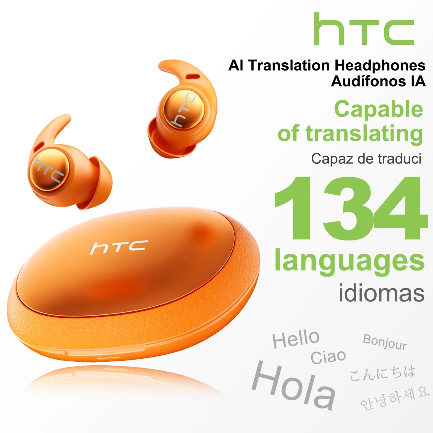 HTC NE76 Bluetooth Earphones, AI Translator Earbuds Mini Invisible Sleep Earbuds Soft Wireless Headphones Orange