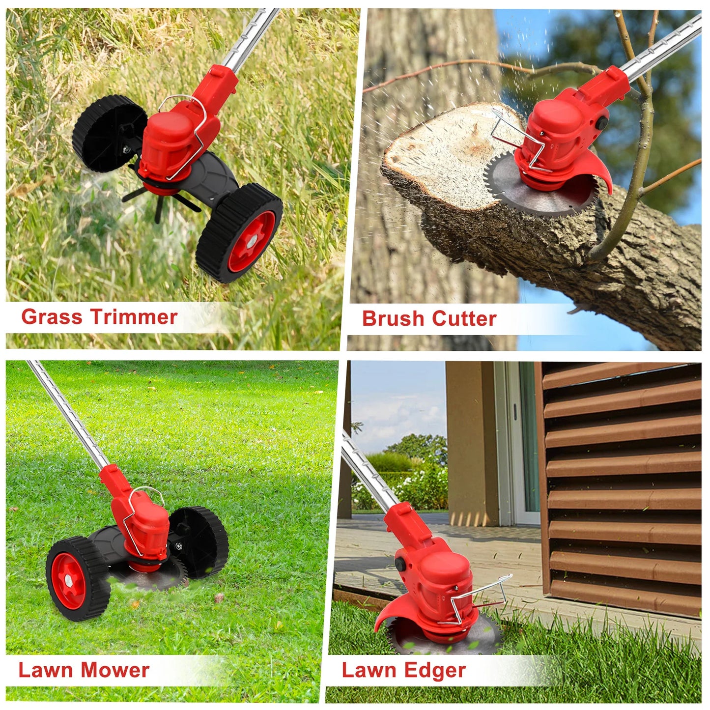 21V Cordless Weed Wacker Electric Grass Trimmer 3-in-1 Brush with Wheels 24V Lithium-ion Edger and Trimmer for Lawn and Garden