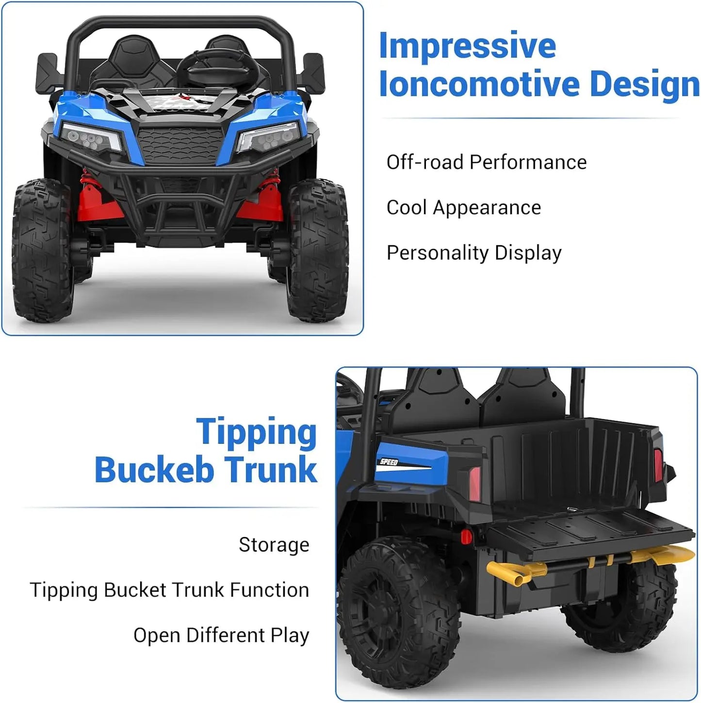 24V 4WD Ride On Dump Truck with Remote Control 2 Seater Electric Toy Car Bluetooth LED Lights Birthday Gift for Kids Ages 3+