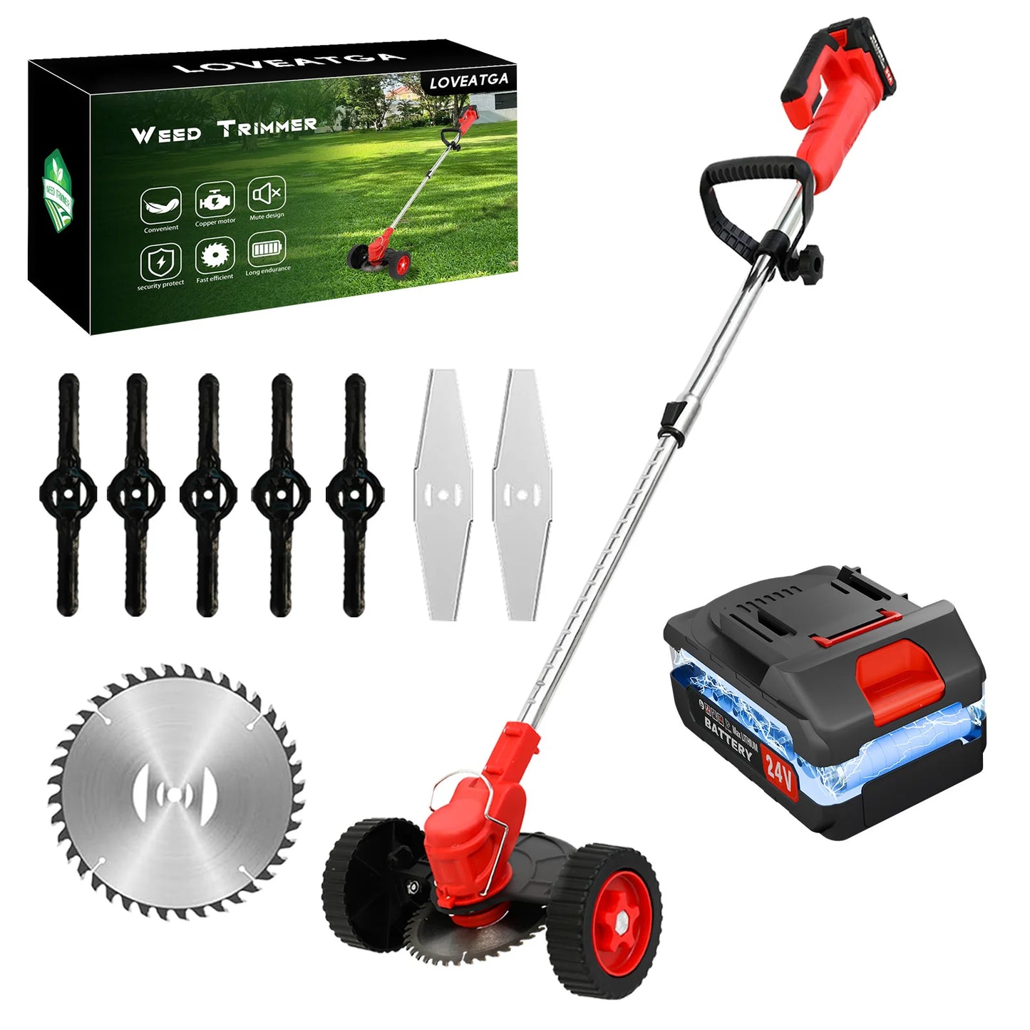 21V Cordless Weed Wacker Electric Grass Trimmer 3-in-1 Brush with Wheels 24V Lithium-ion Edger and Trimmer for Lawn and Garden
