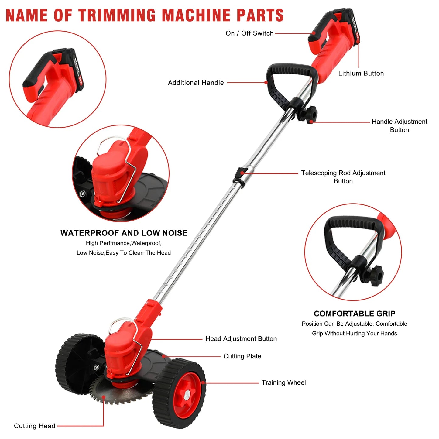 21V Cordless Weed Wacker Electric Grass Trimmer 3-in-1 Brush with Wheels 24V Lithium-ion Edger and Trimmer for Lawn and Garden